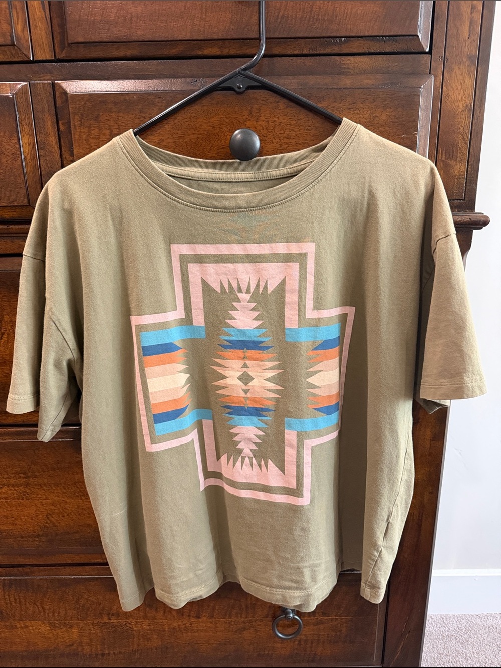 Pendleton Olive Short Sleeve Cropped Tee with Southwestern Graphic